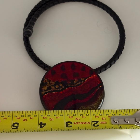 VTG Chico's Red and Gold Artistic Glass Pendant Statment  Necklace Chic - Picture 9 of 10